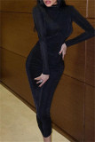 Fashion Casual Solid Hollowed Out Turtleneck Long Sleeve Dresses