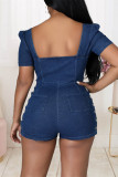 Fashion Casual Solid Patchwork Backless Square Collar Skinny Romper