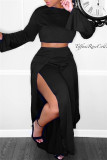 Fashion Casual Solid Slit Oblique Collar Long Sleeve Two Pieces