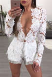 Fashion Sexy Solid Hollowed Out See-through V Neck Long Sleeve Two Pieces