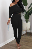 Casual Solid Patchwork Oblique Collar Long Sleeve Two Pieces