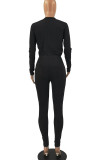 Casual Solid Patchwork O Neck Long Sleeve Two Pieces