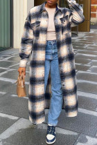 Fashion Casual Plaid Slit Cardigan Turndown Collar Outerwear