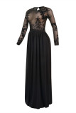 Fashion Sexy Patchwork Sequins See-through Backless Slit O Neck Evening Dress