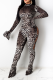 Casual Animal Print Patchwork Half A Turtleneck Boot Cut Jumpsuits