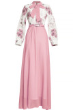 Casual Sweet Print Patchwork With Bow O Neck A Line Dresses