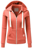 Fashion Casual Solid Patchwork Zipper Hooded Collar Outerwear