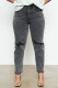 Fashion Casual Solid Ripped Mid Waist Regular Denim Jeans