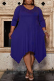 Casual Solid Patchwork Asymmetrical O Neck A Line Plus Size Dresses