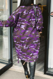 Fashion Casual Camouflage Print Hollowed Out O Neck Long Sleeve Dresses