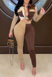 Fashion Casual Patchwork Basic Turndown Collar Long Sleeve Two Pieces