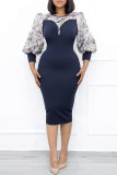 Fashion Casual Patchwork Zipper O Neck Long Sleeve Plus Size Dresses