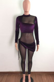 Fashion Sexy Patchwork See-through Asymmetrical Half A Turtleneck Skinny Jumpsuits