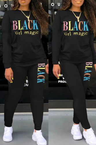 Fashion Casual Letter Print Basic O Neck Long Sleeve Two Pieces