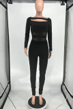 Sexy Solid Mesh Square Collar Long Sleeve Two Pieces