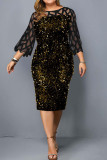 Vintage Print Hollowed Out Patchwork See-through O Neck Straight Dresses