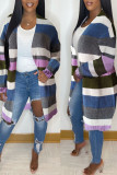 Casual Striped Print Patchwork Outerwear