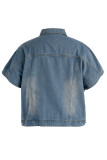 Fashion Casual Solid Patchwork Turndown Collar Loose Denim Jacket