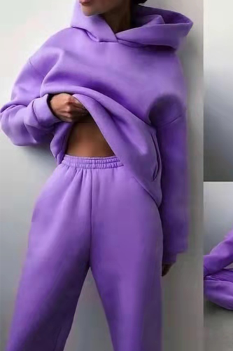 Casual Print Patchwork Hooded Collar Long Sleeve Two Pieces