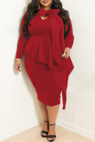 Casual Solid Patchwork Flounce Asymmetrical With Bow Asymmetrical Collar Plus Size Two Pieces