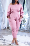Fashion Casual Solid Fold Off the Shoulder Regular Jumpsuits