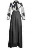 Casual Sweet Print Patchwork With Bow O Neck A Line Dresses
