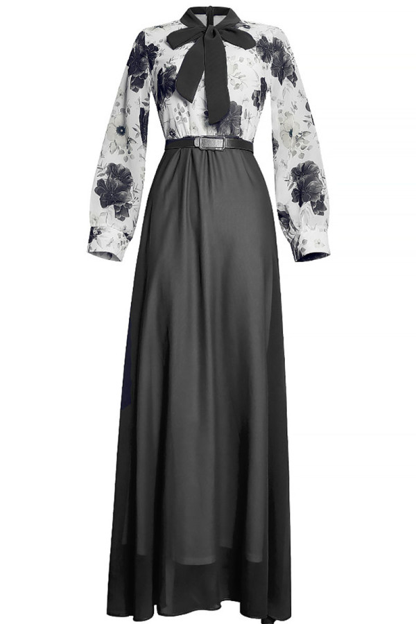 Casual Sweet Print Patchwork With Bow O Neck A Line Dresses
