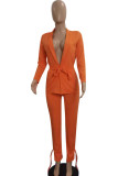 Casual Work Solid Patchwork Turn-back Collar Long Sleeve Two Pieces(Contain The Belt)