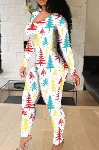 Sexy Print Hollowed Out Split Joint Frenulum O Neck Regular Jumpsuits