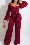 Casual Sweet Solid Patchwork Square Collar Straight Jumpsuits