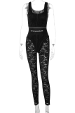 Sexy Print Lace Letter U Neck Skinny Jumpsuits