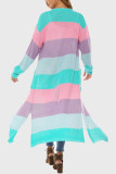 Casual Striped Print Patchwork Slit Outerwear