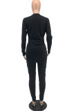 Fashion Casual Solid Slit O Neck Long Sleeve Two Pieces