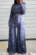 Casual Print Tie-dye Off the Shoulder Long Sleeve Two Pieces