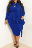 Casual Solid Patchwork Flounce Asymmetrical With Bow Asymmetrical Collar Plus Size Two Pieces