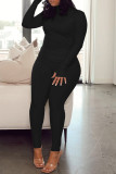 Fashion Casual Solid Basic Turtleneck Long Sleeve Two Pieces