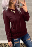 Fashion Casual Solid Pocket Buckle Hooded Collar Tops