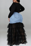 Fashion Solid Patchwork Flounce Plus Size(The Stitching On The Skirt Is Yellow)