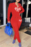 Fashion Casual Letter Embroidery Zipper Turndown Collar Long Sleeve Two Pieces