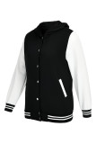 Casual Solid Patchwork Buckle Hooded Collar Outerwear