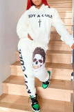 Fashion Casual Skull Head Print Basic Hooded Collar Long Sleeve Two Pieces