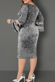 Elegant Solid Patchwork See-through Fold V Neck One Step Skirt Dresses