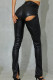 Fashion Sexy Solid Hollowed Out Slit Regular High Waist Trousers