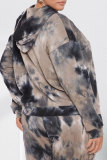 Fashion Casual Print Tie-dye Hooded Collar Plus Size Two Pieces