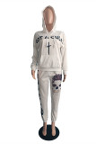 Fashion Casual Skull Head Print Basic Hooded Collar Long Sleeve Two Pieces