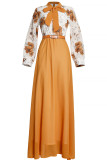 Casual Sweet Print Patchwork With Bow O Neck A Line Dresses