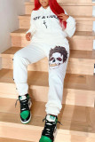 Fashion Casual Skull Head Print Basic Hooded Collar Long Sleeve Two Pieces