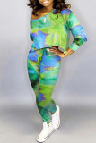 Fashion Casual Print Tie-dye Oblique Collar Long Sleeve Two Pieces