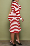 Casual Elegant Striped Print Patchwork Off the Shoulder A Line Plus Size Dresses