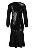 Sexy Solid Patchwork Flounce V Neck Long Sleeve Dresses